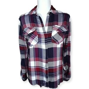 SAM EDELMAN RED, WHITE, & BLUE PLAID SHIRT W/ LACE BACK & ZIP SHOULDER SZ.XS EUC